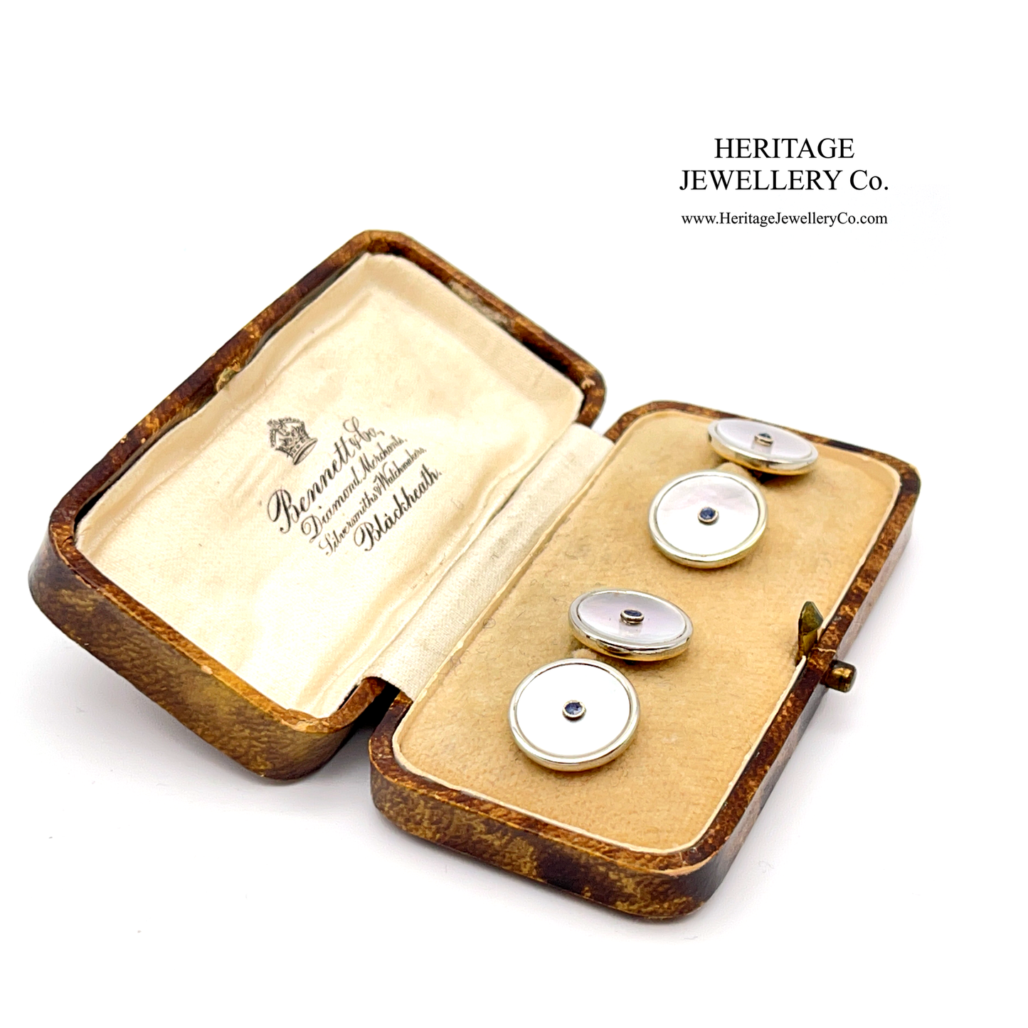 Antique Cufflinks set with Mother of Pearl and Sapphire