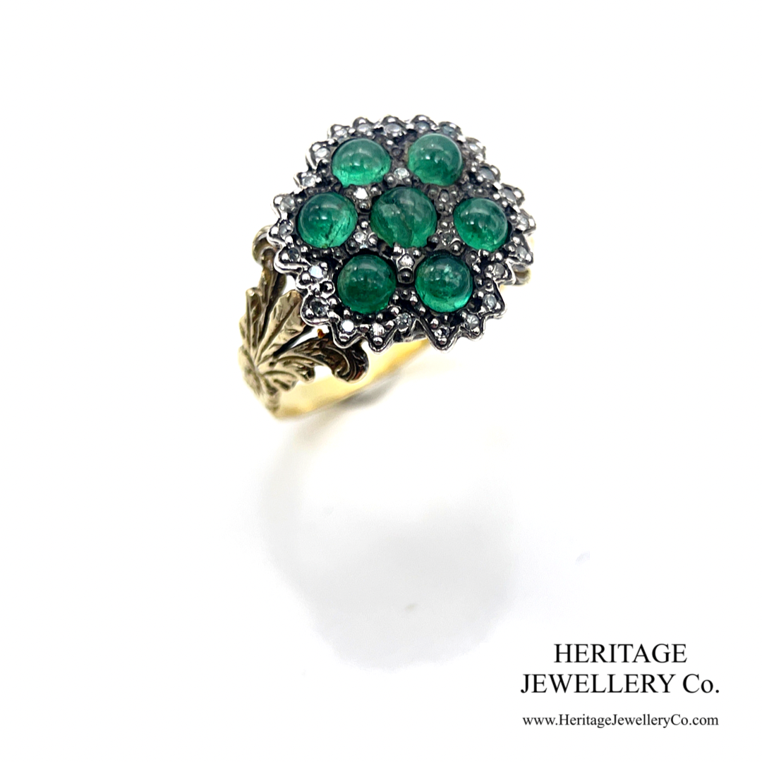 Cabochon Emerald and Rose Diamond Ring