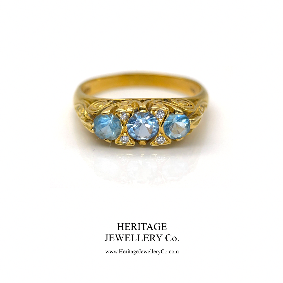 Aquamarine and Diamond 7-stone Ring