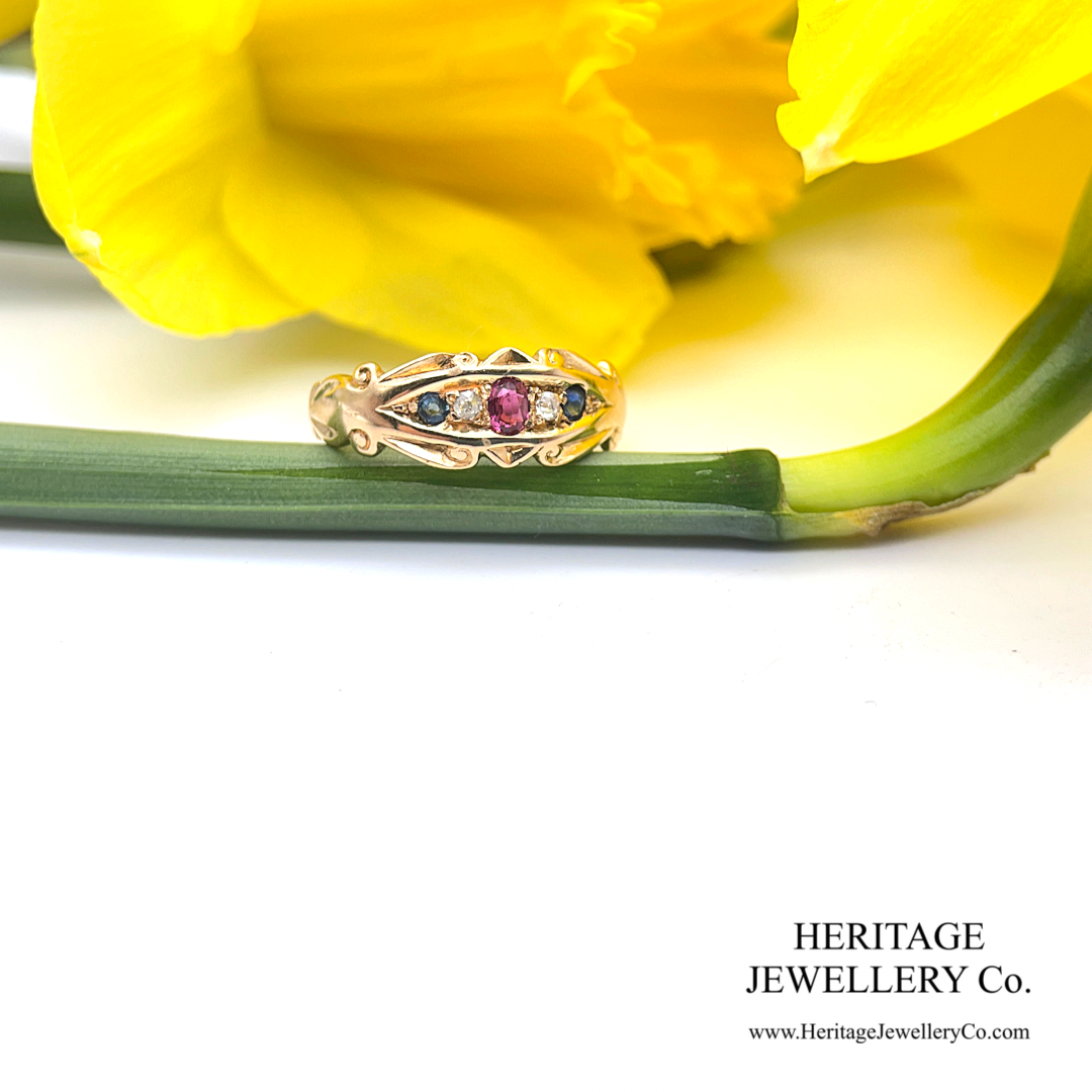 Edwardian Ruby Sapphire and Dia Gypsy Ring