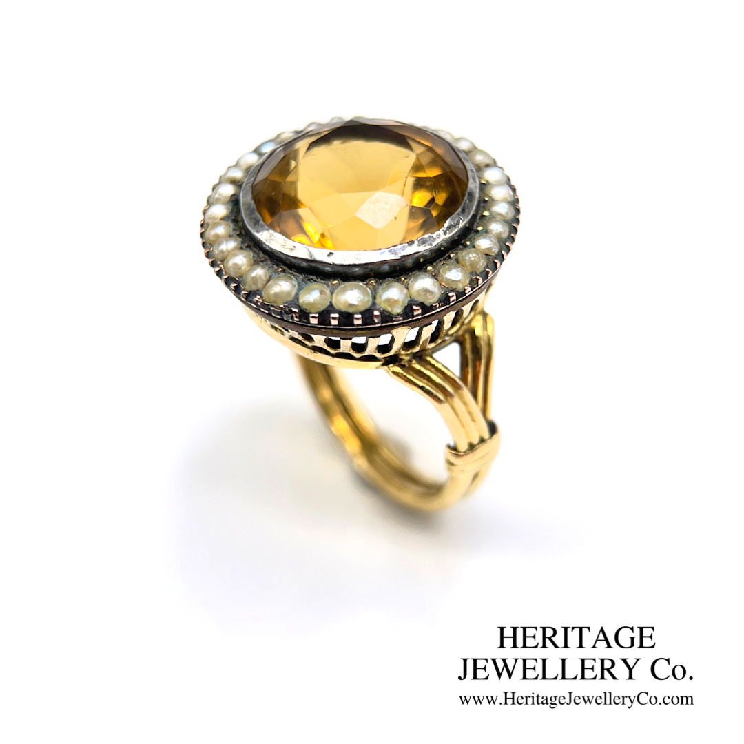 Antique Citrine Pearl Ring (19th Century)