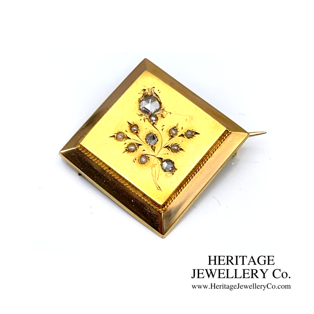 RESERVED - Antique French Rose Diamond & Pearl Brooch