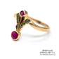 Art Nouveau Red and Green Garnet Ring
