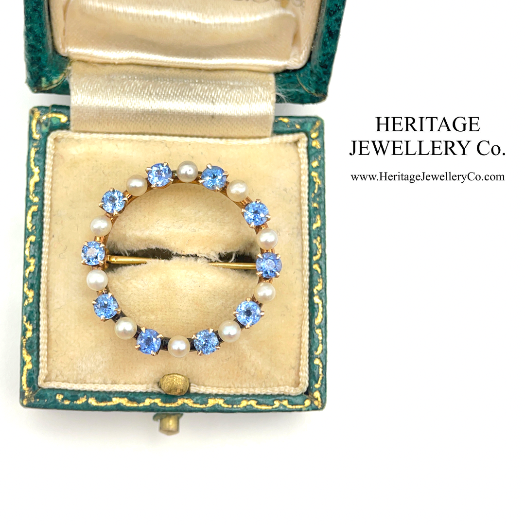 Vintage Sapphire & Pearl Brooch