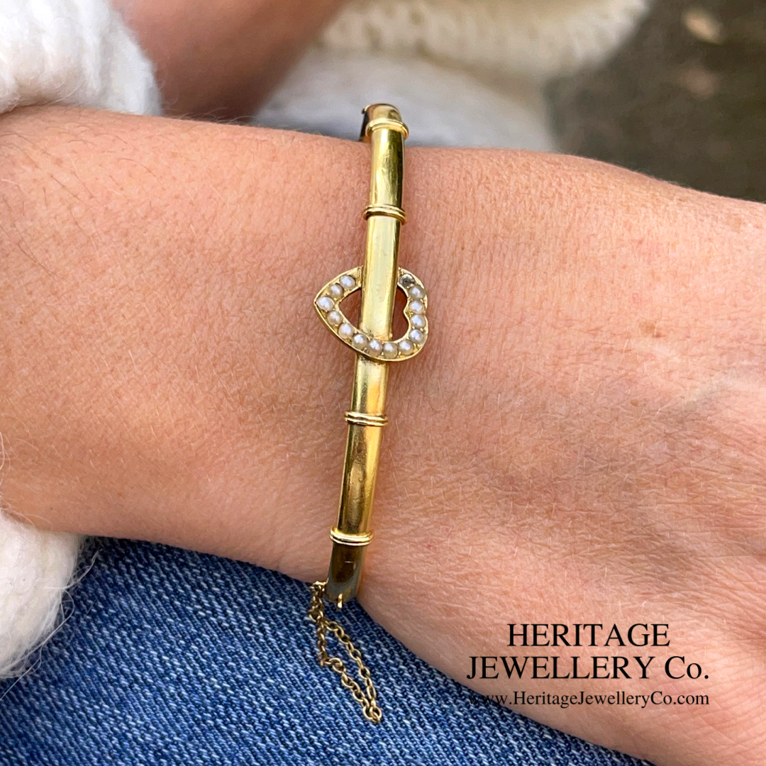 Antique Gold Heart Bangle (15ct gold)