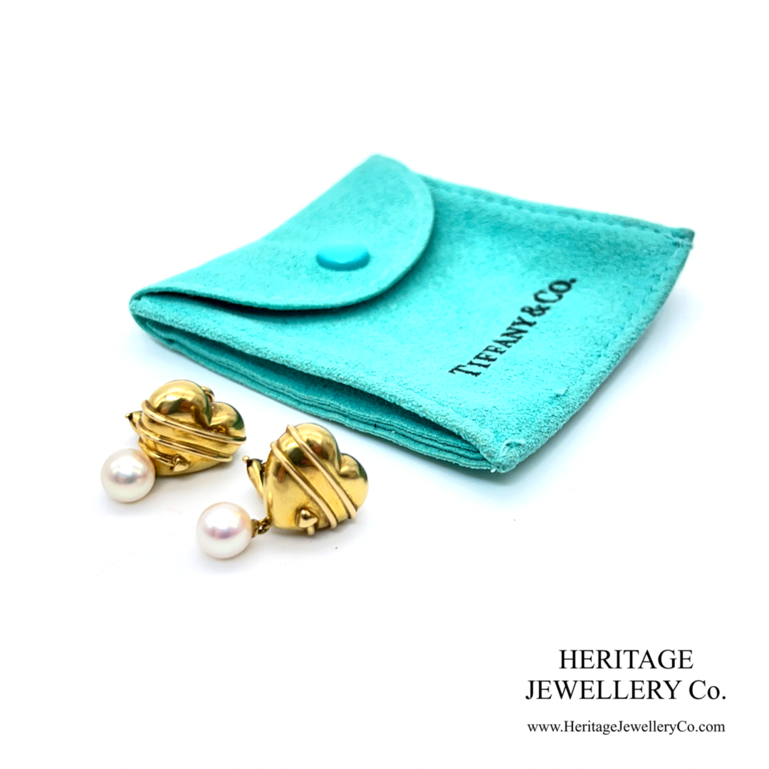 Vintage Tiffany & Co Cupid Arrow Heart Earrings with Pearl Drops