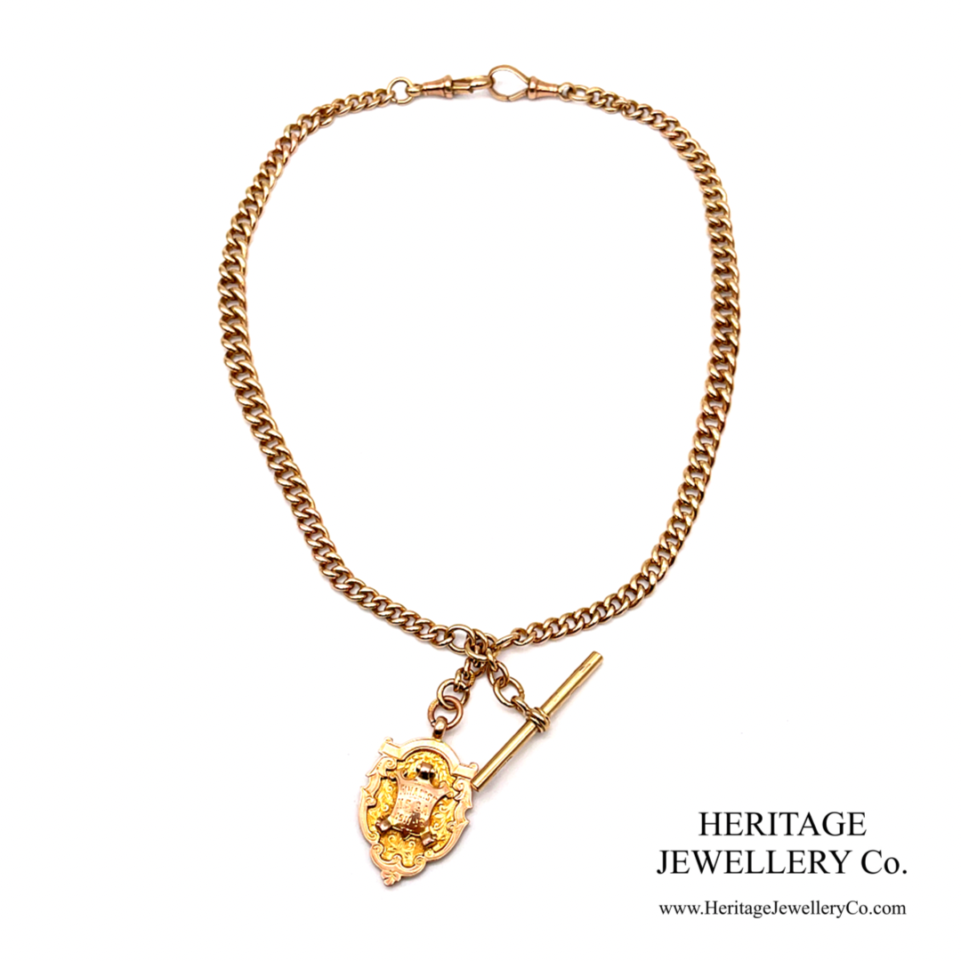 Antique Gold Albert Chain with T-Bar and Medallion Fob (9ct gold)