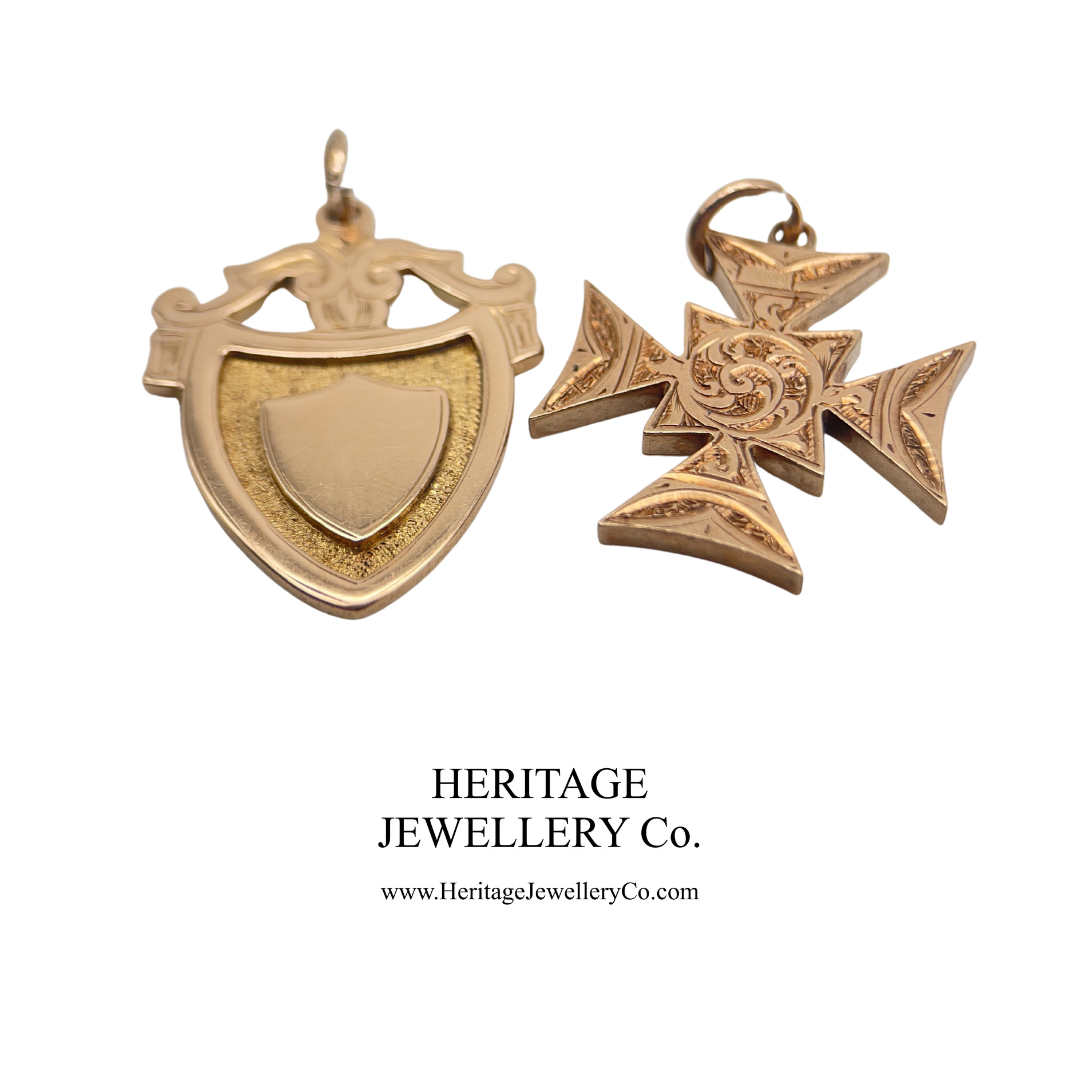 Victorian Engraved Gold Maltese Cross Pendant