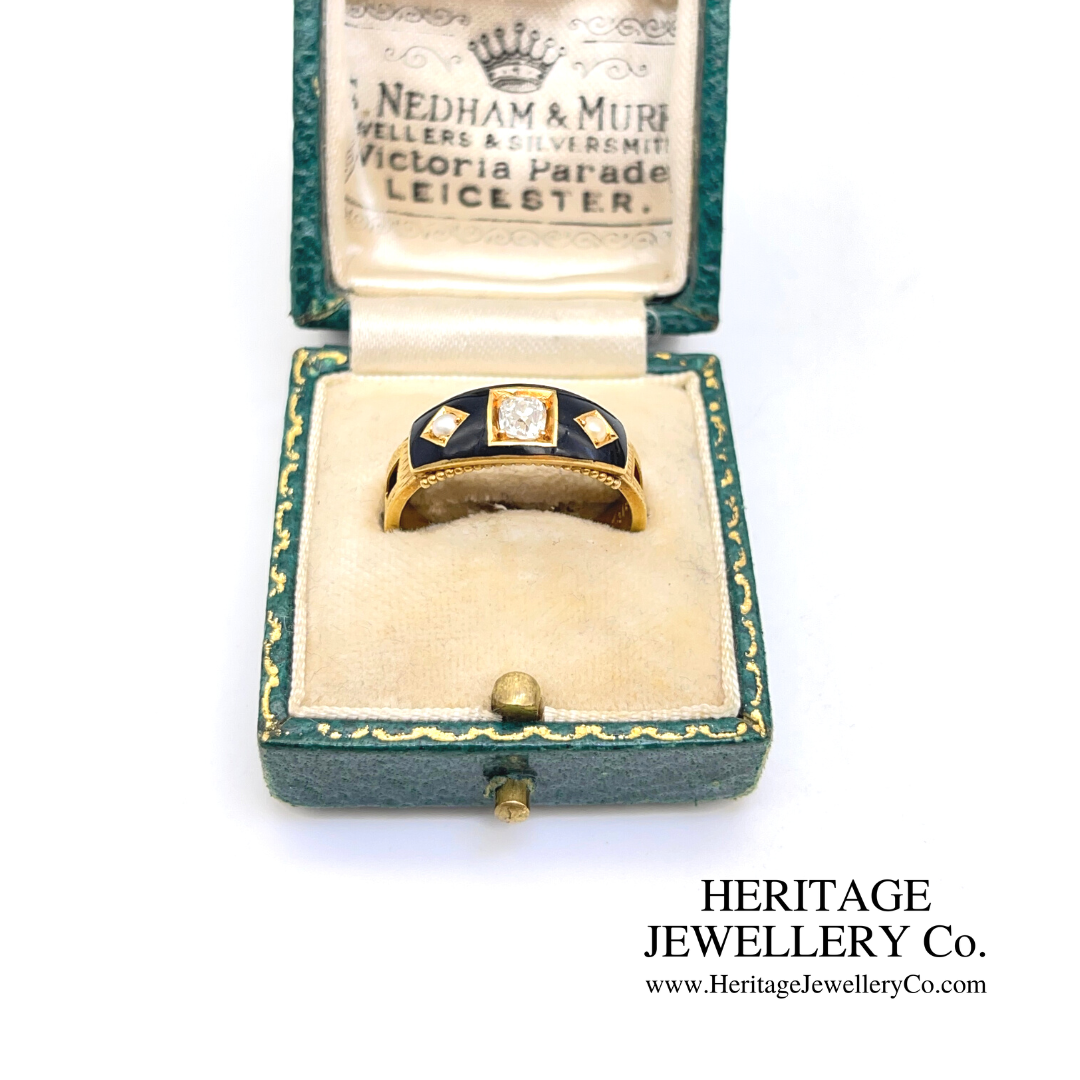 Victorian Diamond and Pearl Mourning Ring