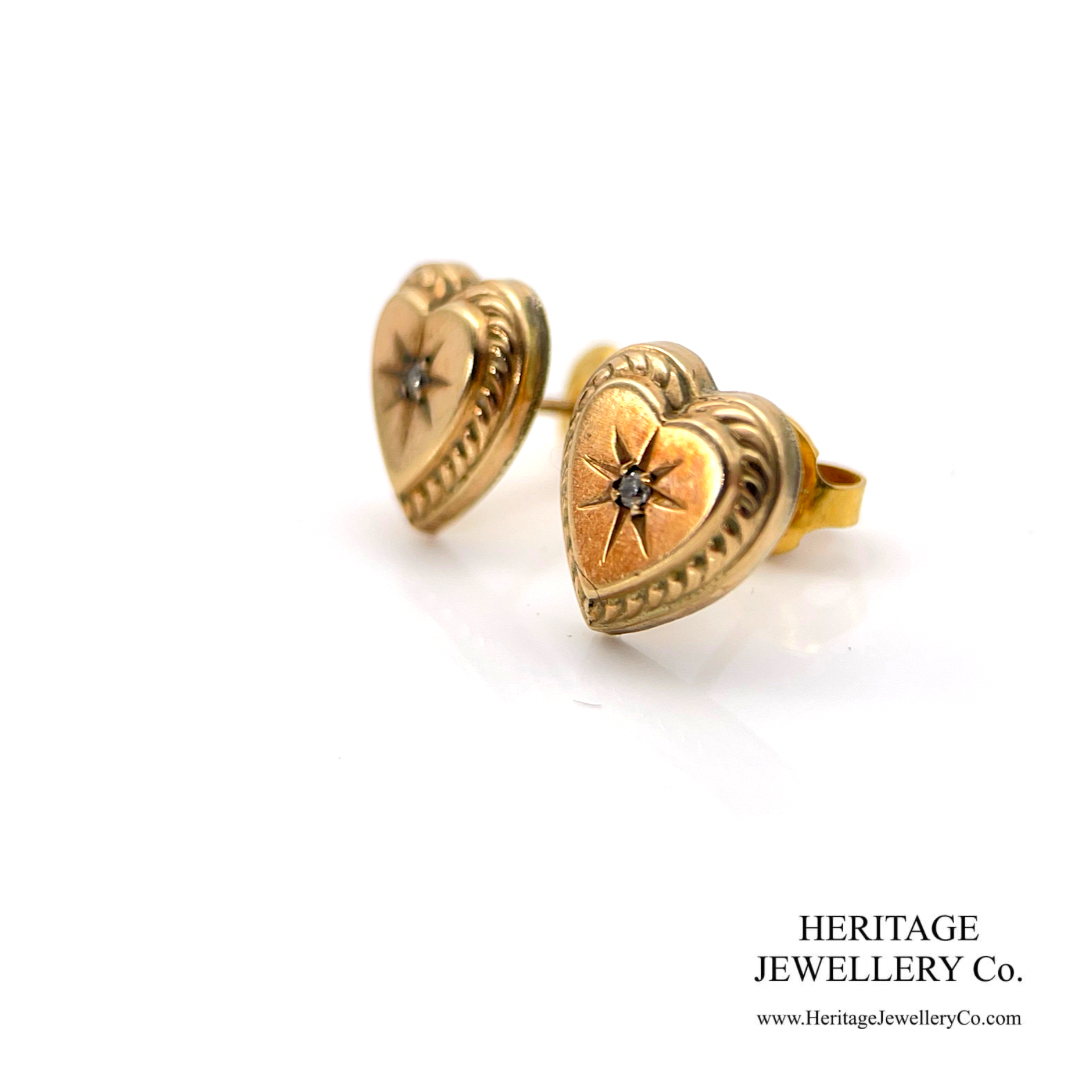 Antique Victorian Diamond Heart Earrings (9ct gold)