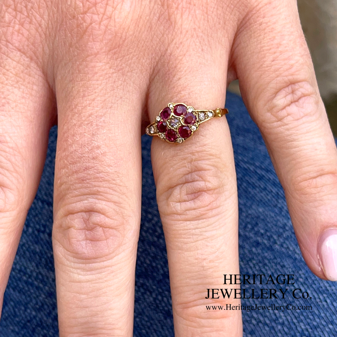 RESERVED - Antique Ruby Diamond Cluster Ring