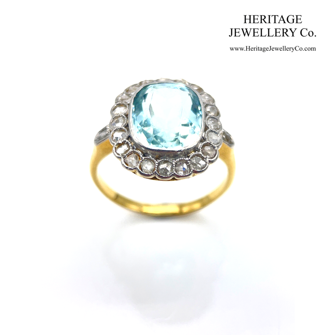 Aquamarine & Rose Diamond Ring