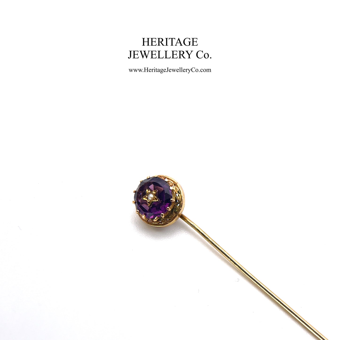 Antique Amethyst & Gold Pin (9ct gold; boxed)