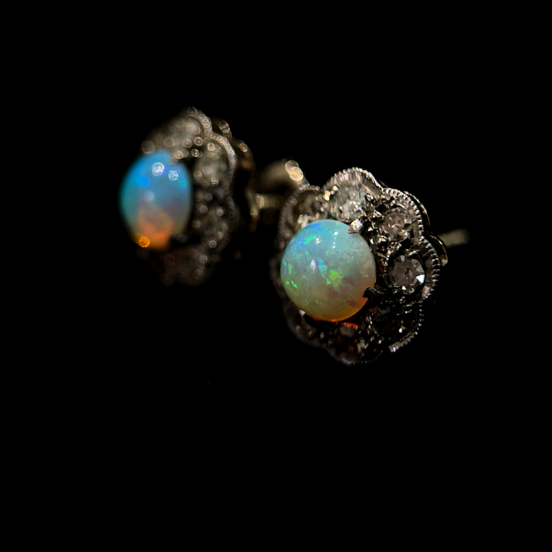 Art Deco Opal & Diamond Earrings