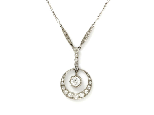 Art Deco Diamond Crescent Pendant Necklace