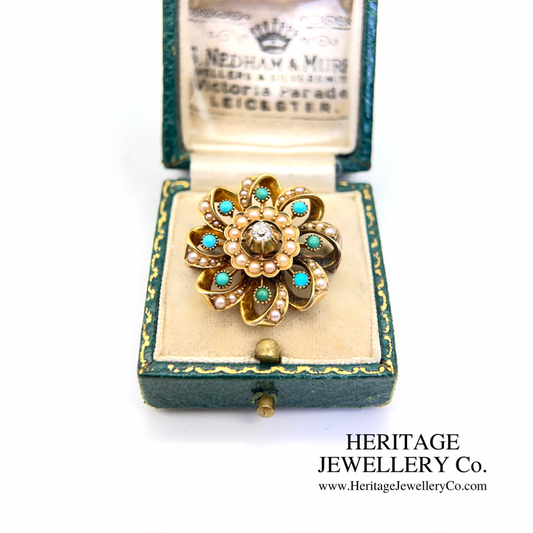 Antique Diamond, Turquoise and Pearl Brooch