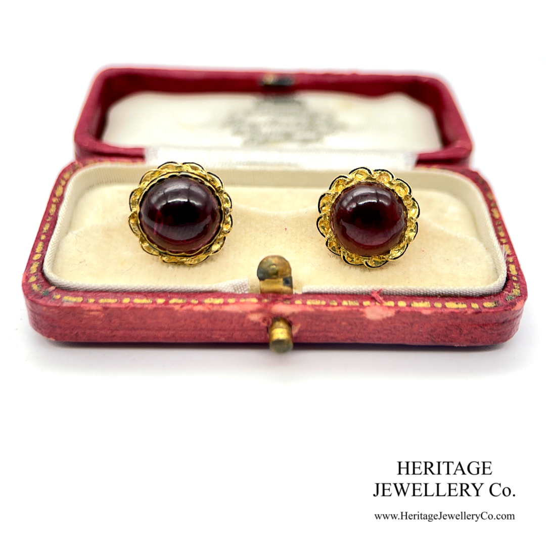 Antique Victorian Garnet and Black Enamel Stud Earrings (9ct gold)