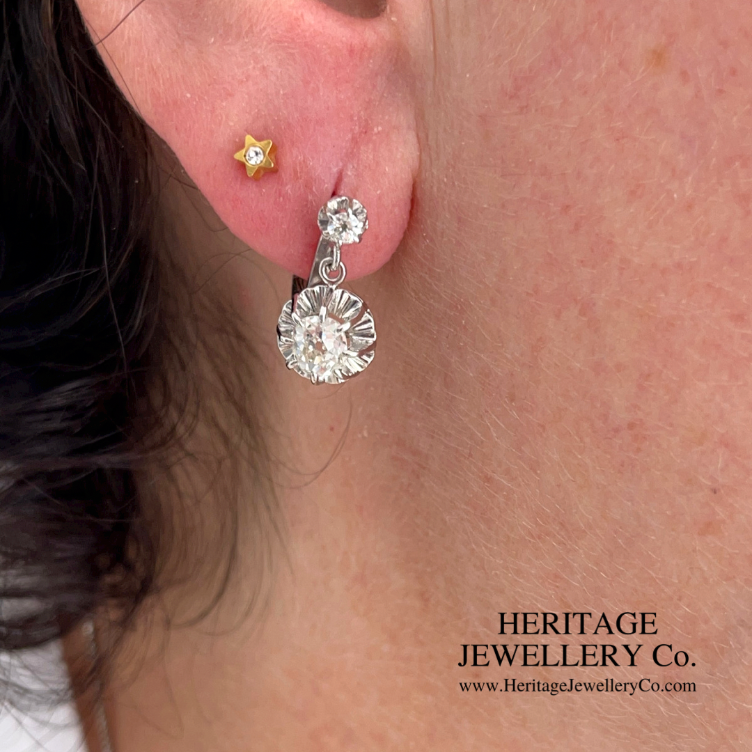 French Diamond Drop Dormeuse Earrings