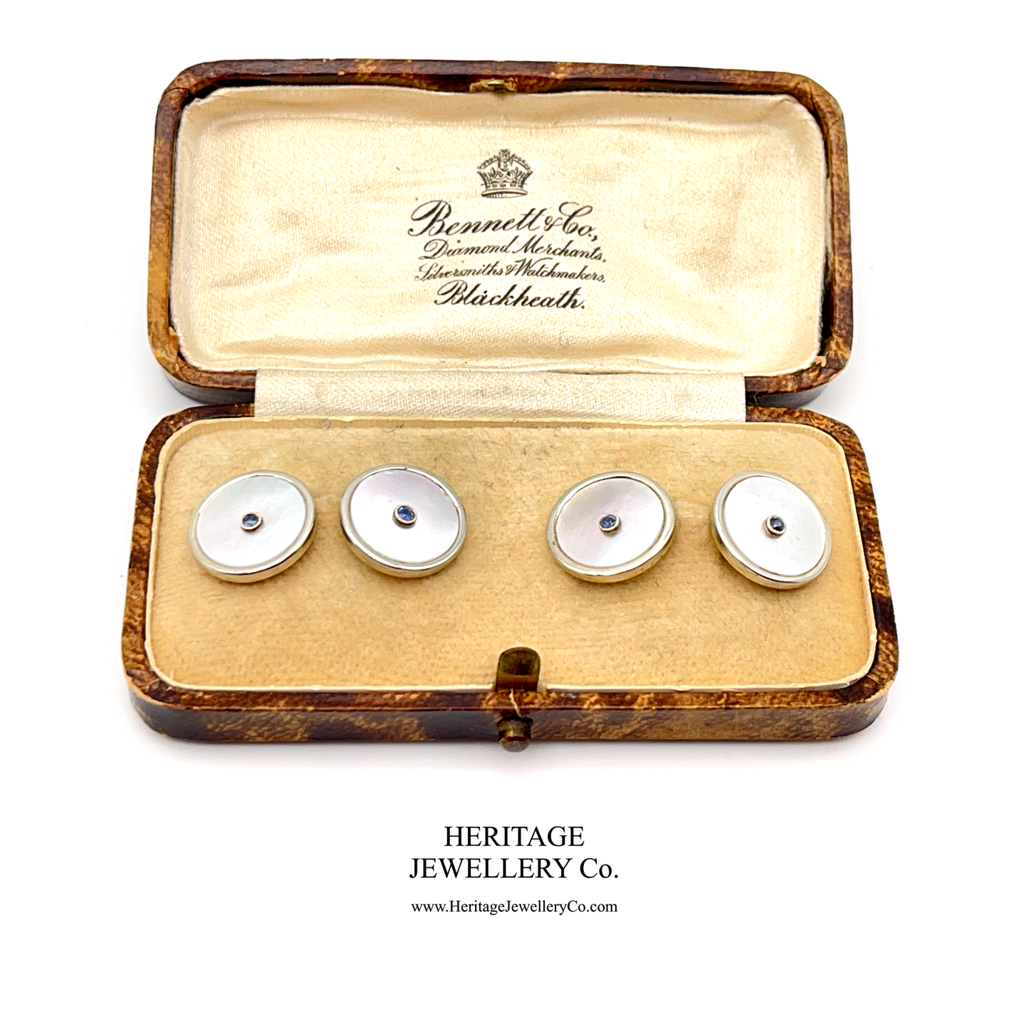 Antique Cufflinks set with Mother of Pearl and Sapphire
