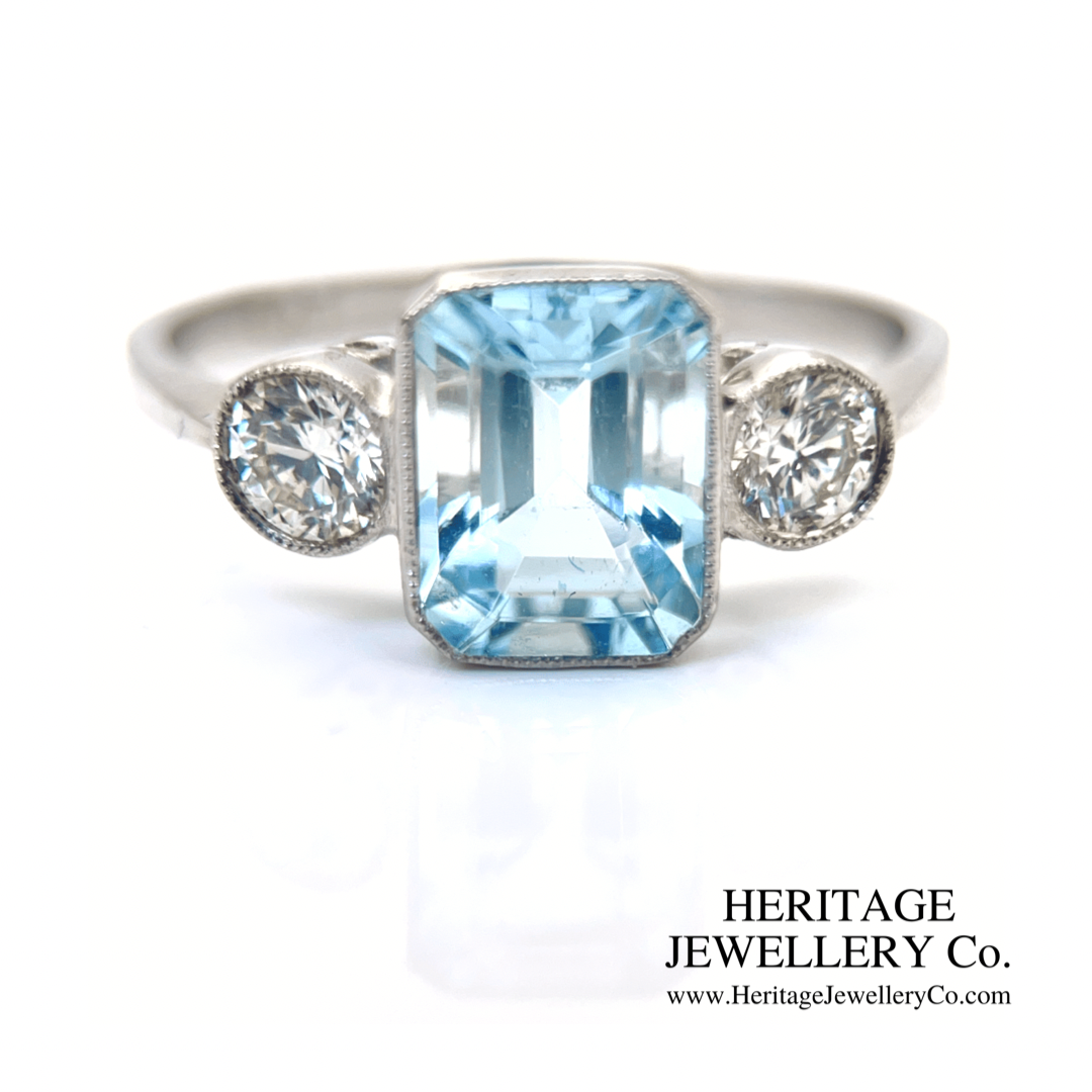 RESERVED - Aquamarine & Diamond Ring (Platinum)