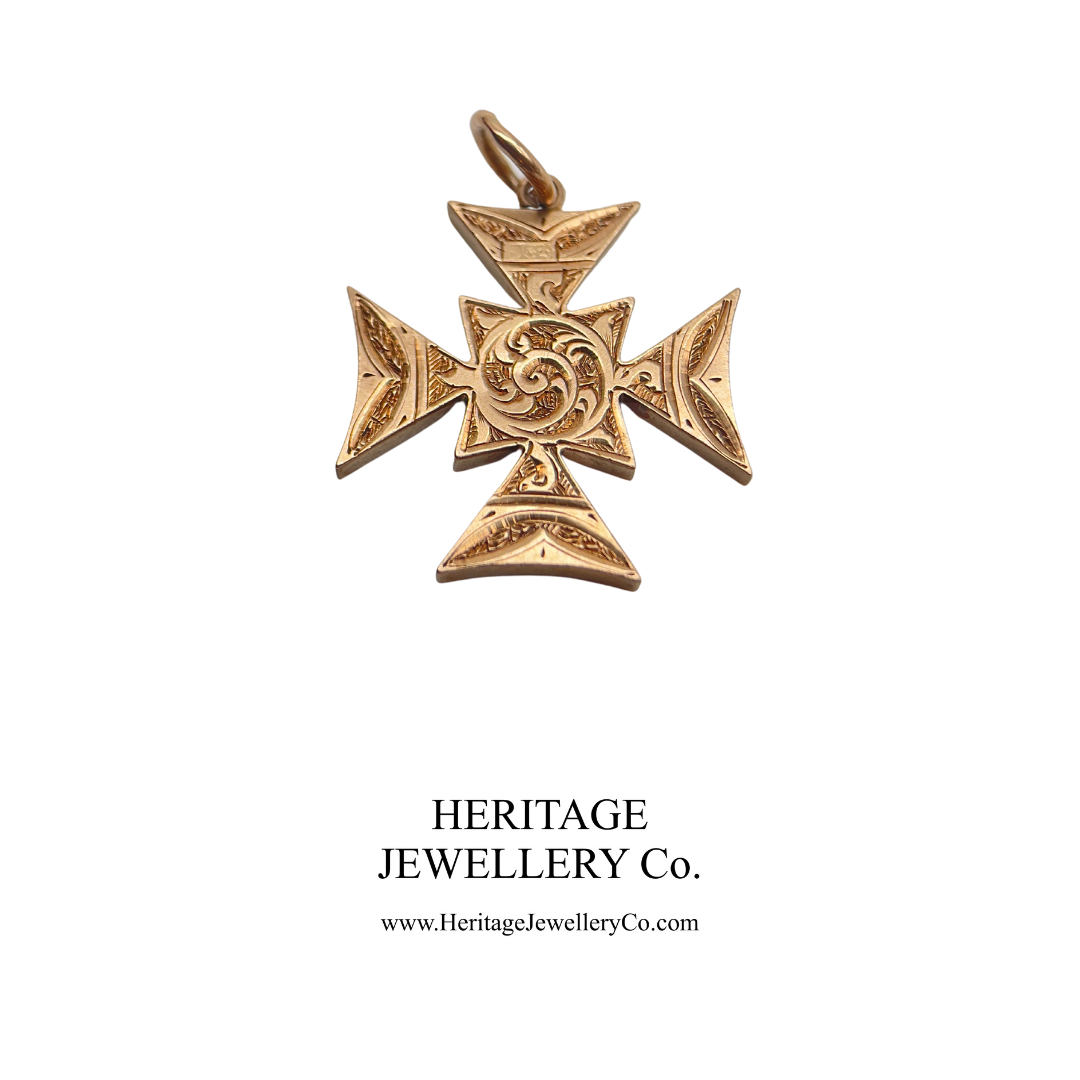 Victorian Engraved Gold Maltese Cross Pendant