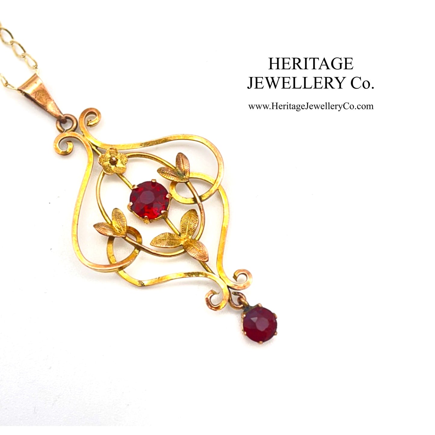 Art Nouveau Gold & Fire Garnet Pendant