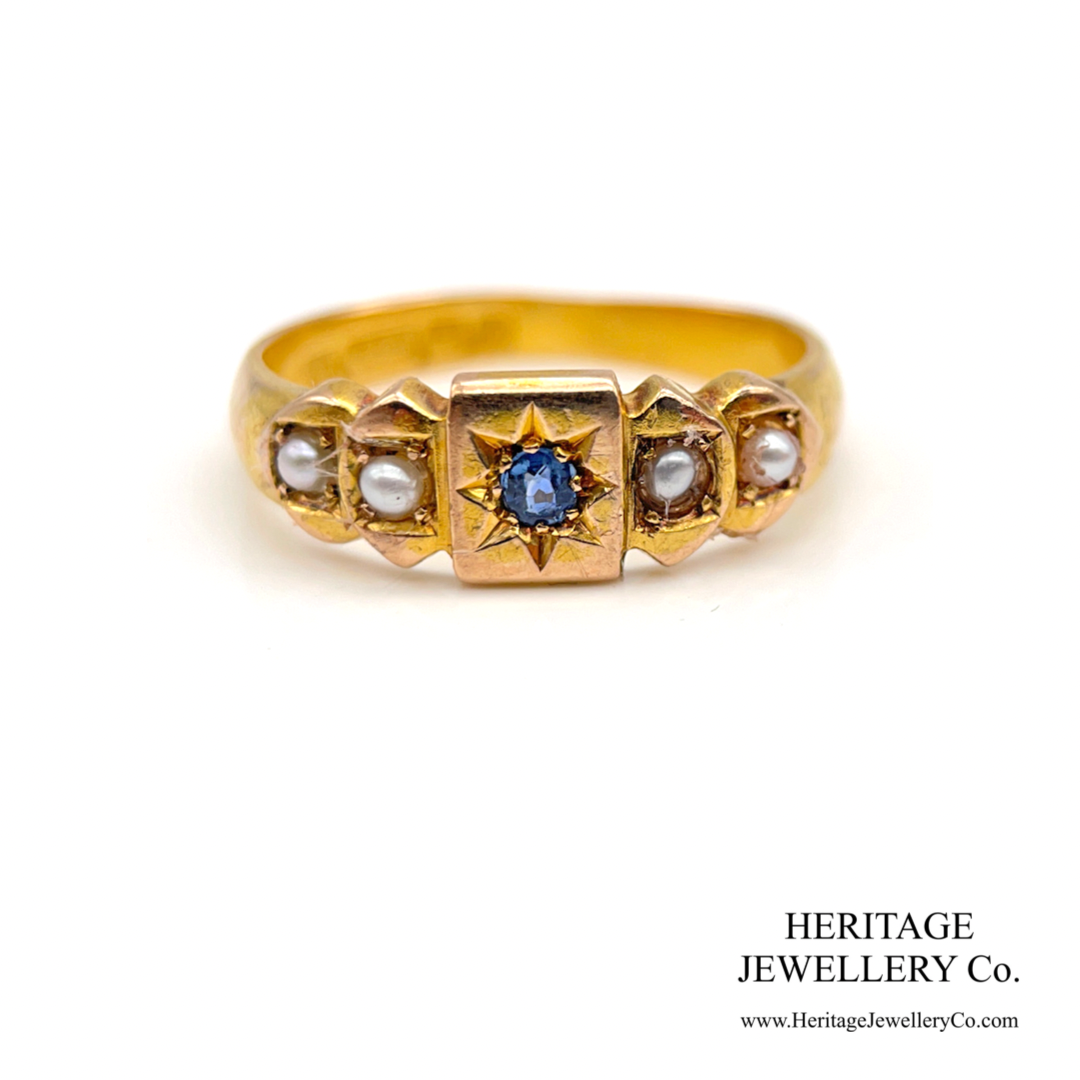 Edwardian Sapphire and Pearl Ring (15ct gold; c. 1902)