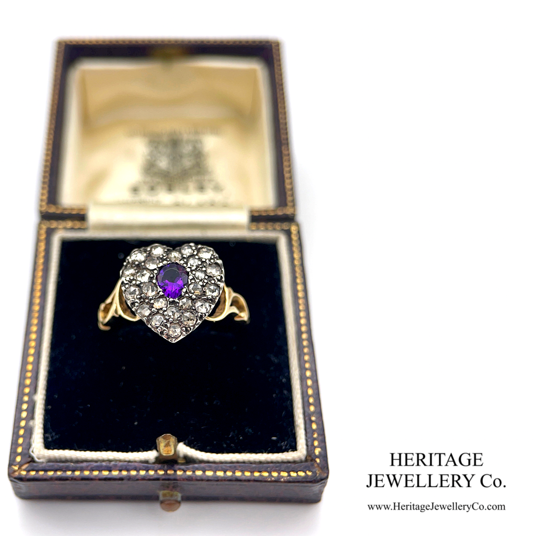 Victorian Diamond and Amethyst Heart Ring
