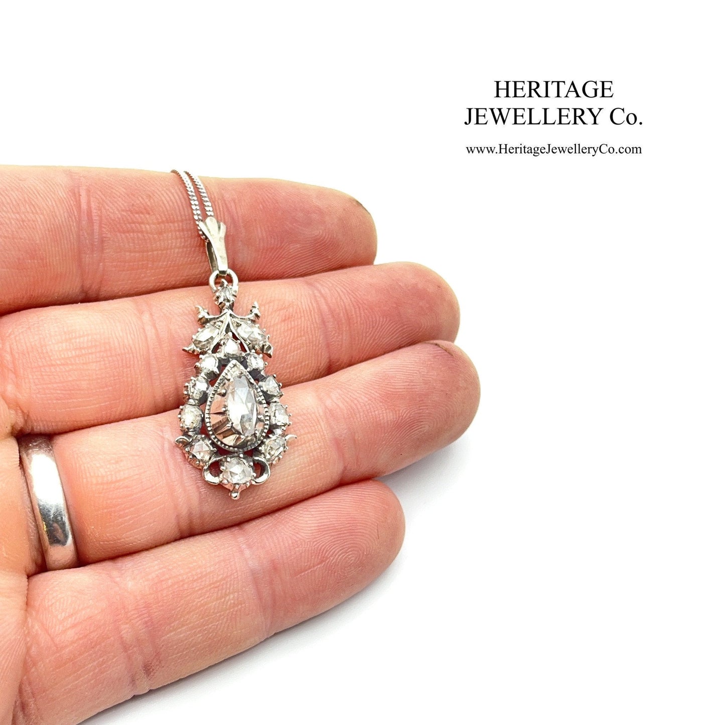 Antique Rose Diamond Pendant with White Gold Chain