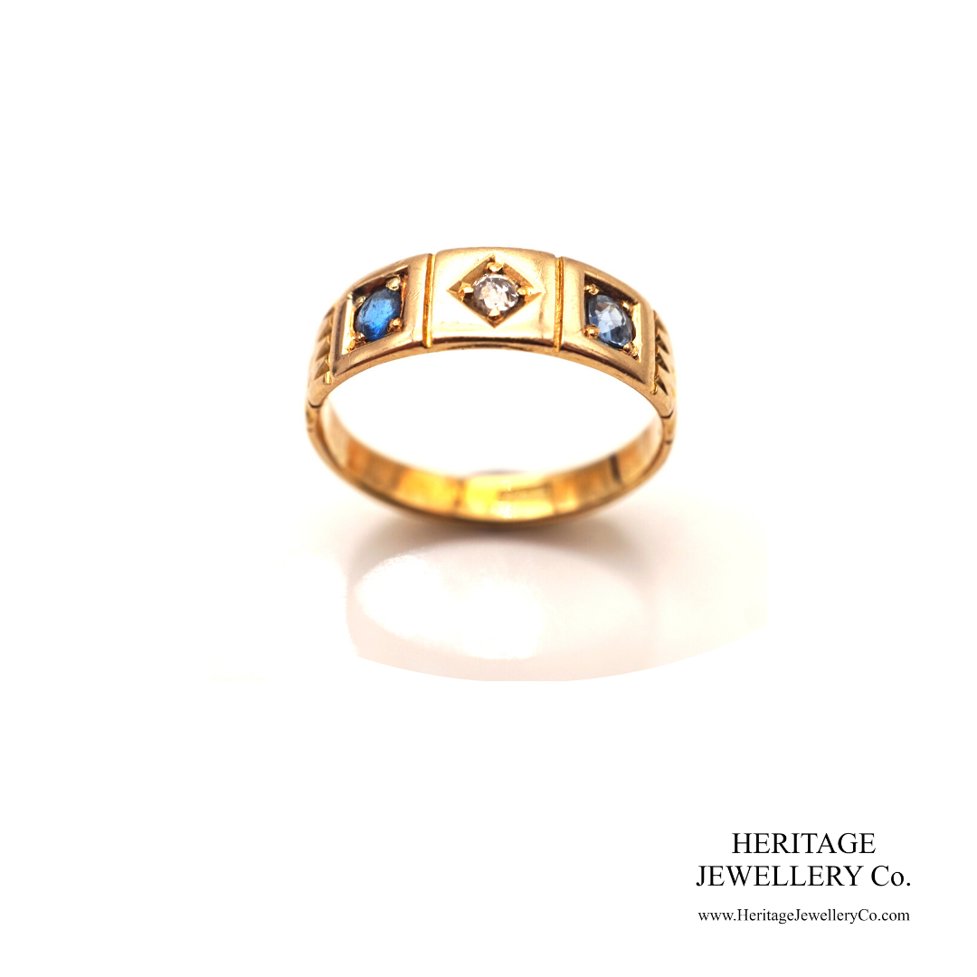 Antique Sapphire and Diamond Gypsy Ring (c. 1900; 18ct Gold)