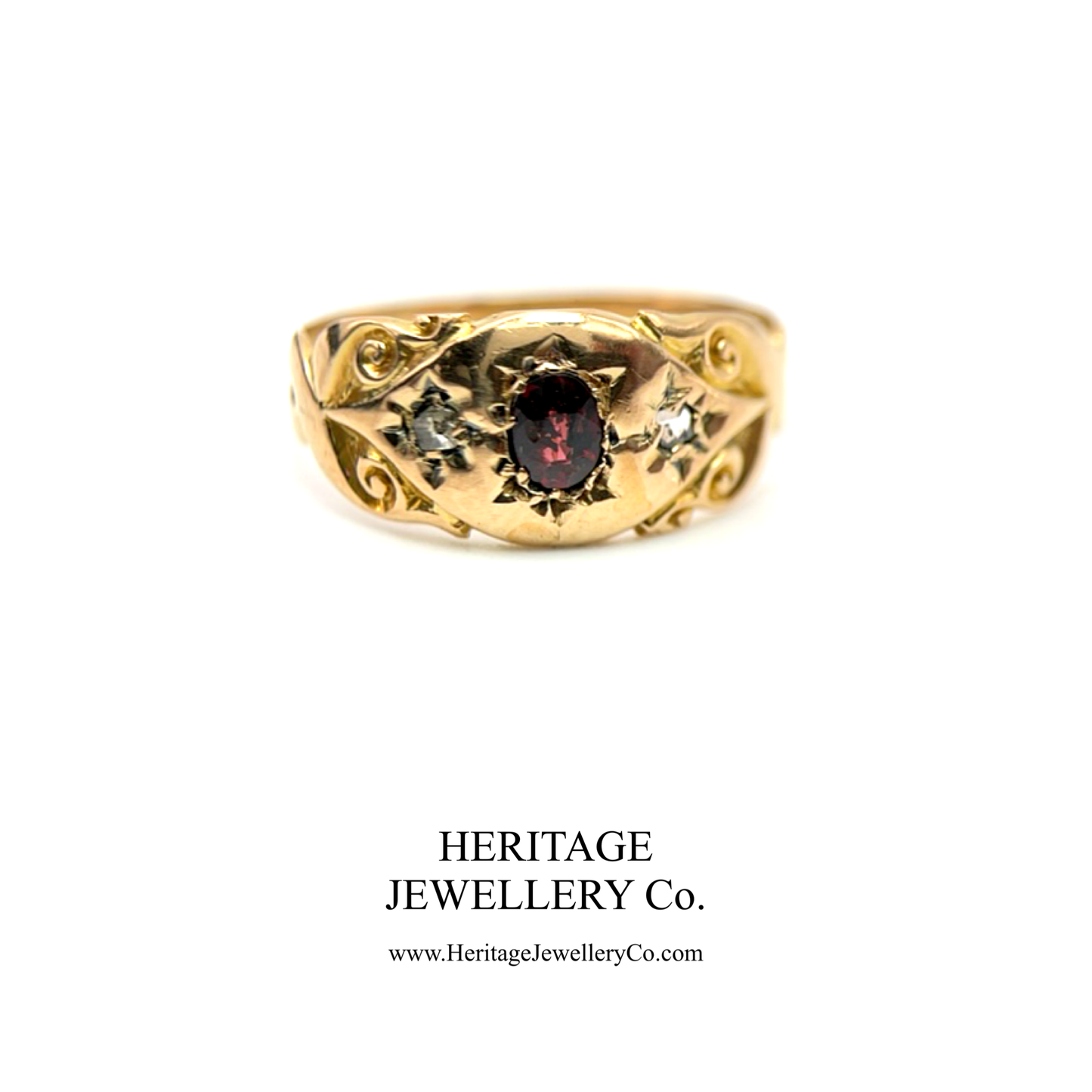 Edwardian Garnet and Diamond Gypsy Ring