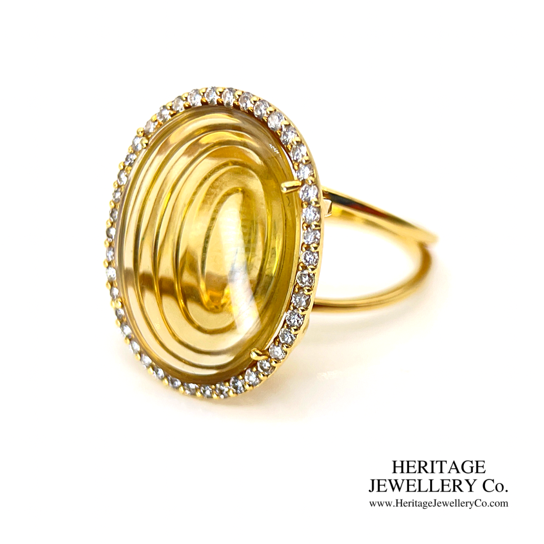 Fine Carved Citrine and Diamond Ring