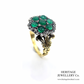 Cabochon Emerald and Rose Diamond Ring