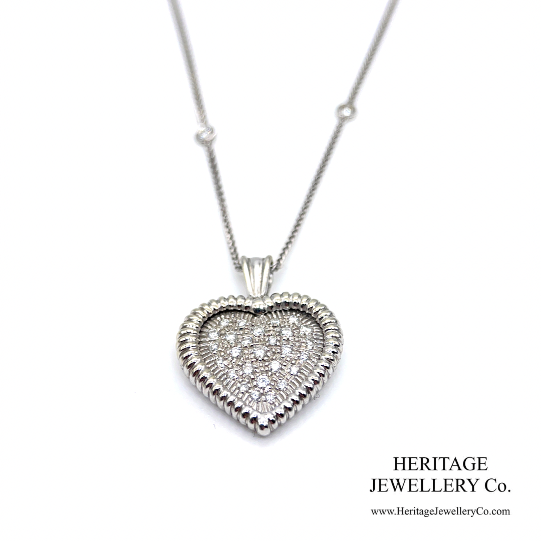 Vintage White Gold & Diamond Heart Pendant