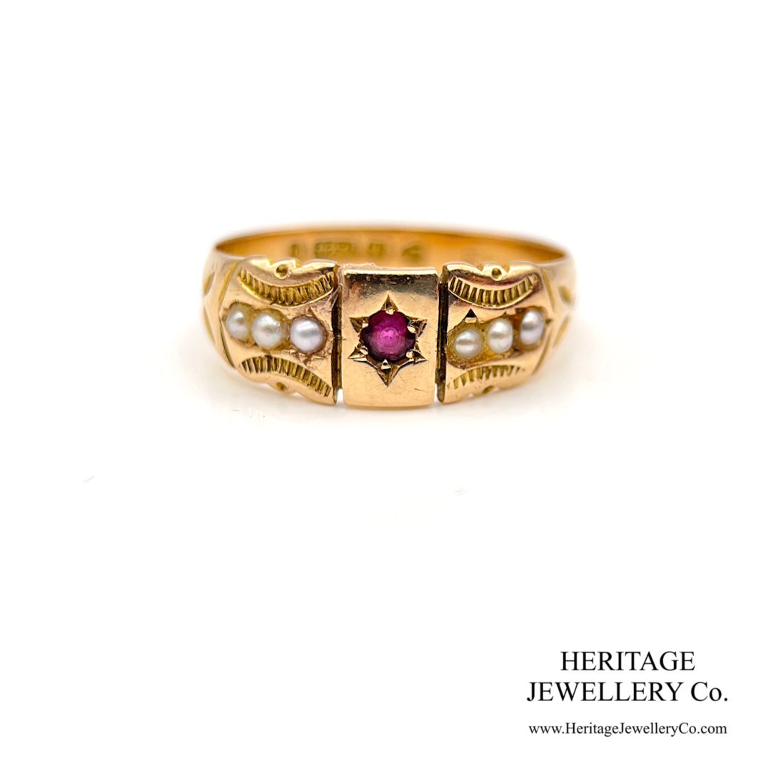 Victorian Ruby and Pearl Ring (18ct gold; c. 1894)