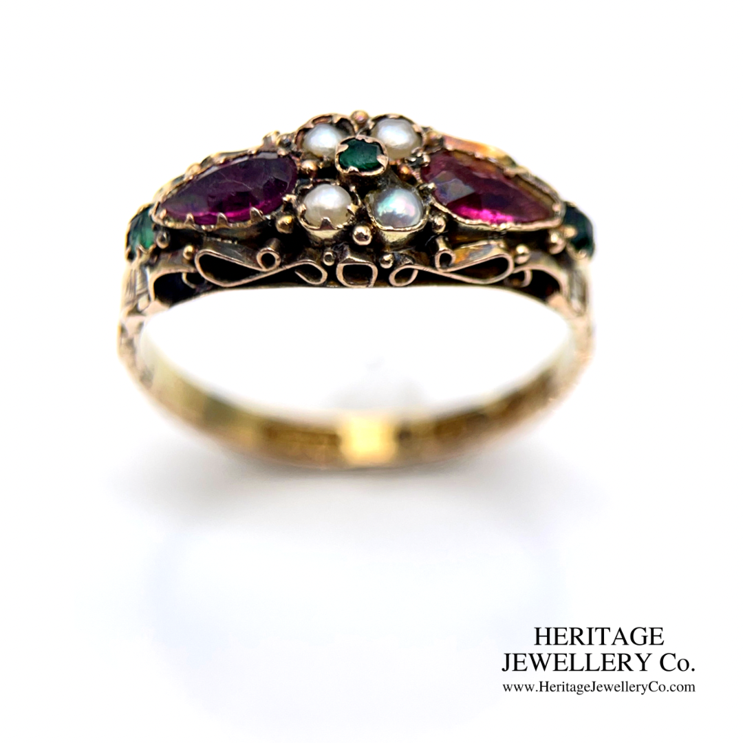 Victorian Garnet, Emerald and Pearl Ring