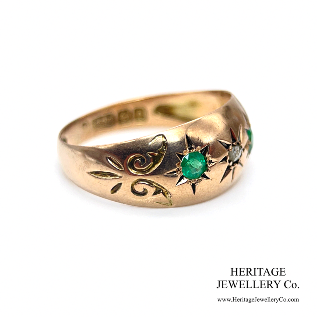 Antique Emerald and Diamond Gypsy Ring