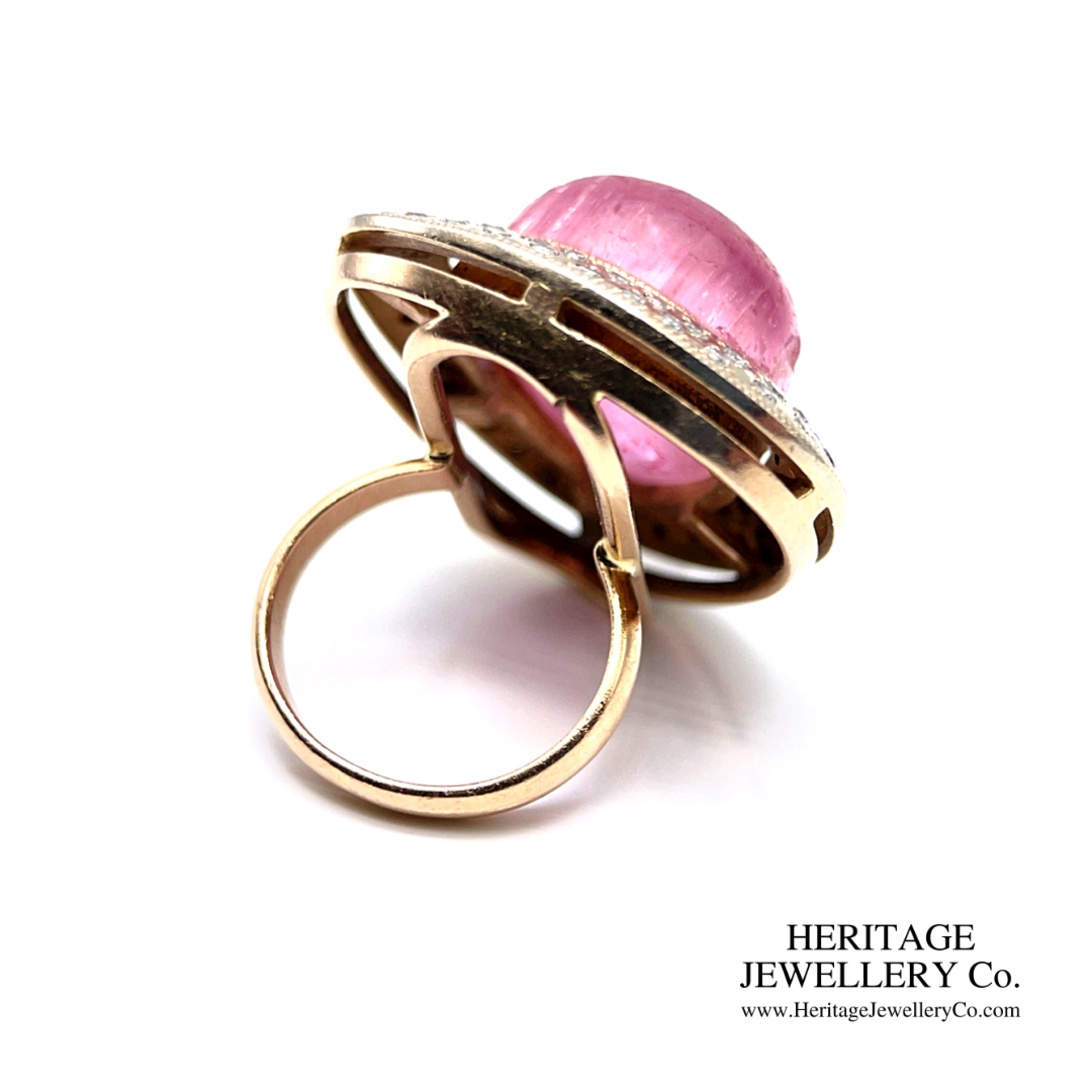 Cabochon Pink Tourmaline and Diamond Ring