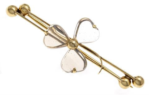 Antique Rock Crystal Shamrock Brooch