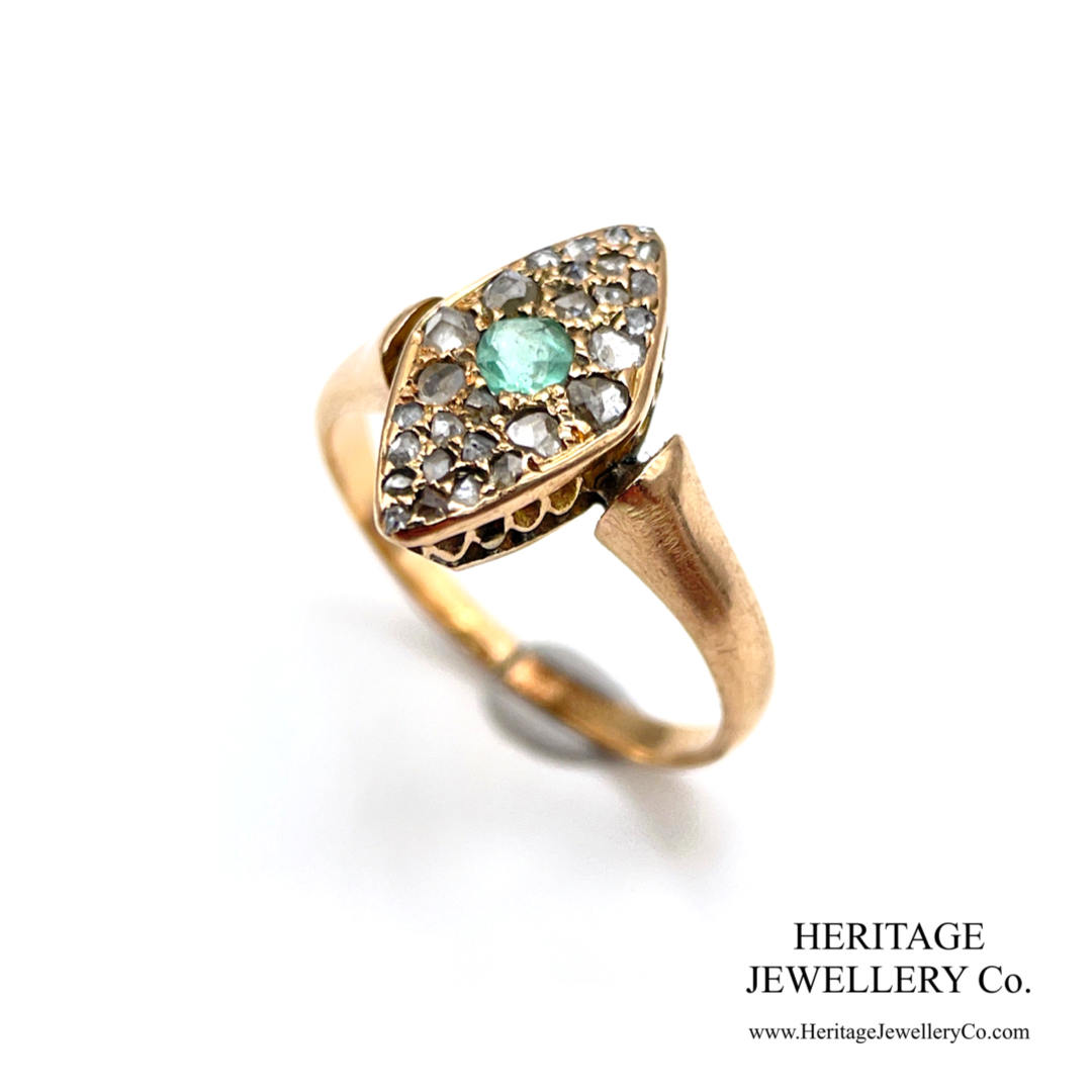 Antique Emerald and Diamond Marquise Ring