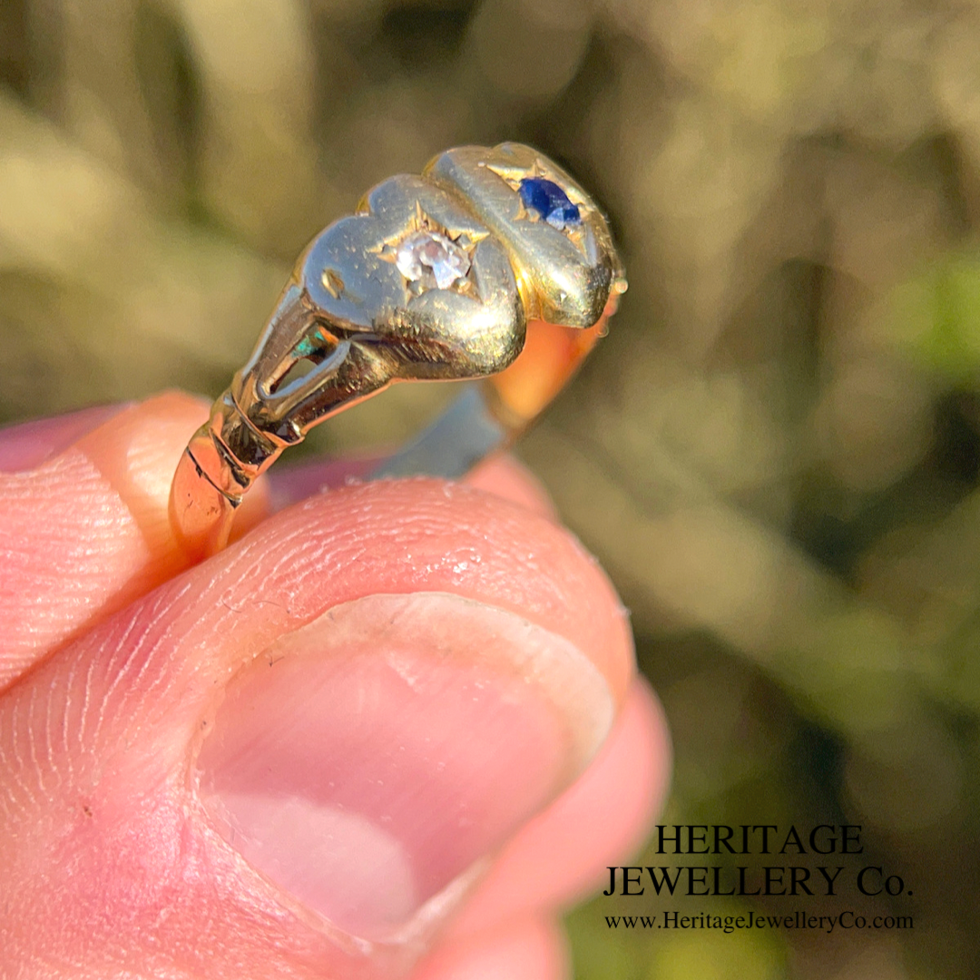 Antique Sapphire & Diamond Heart Ring (18ct gold)
