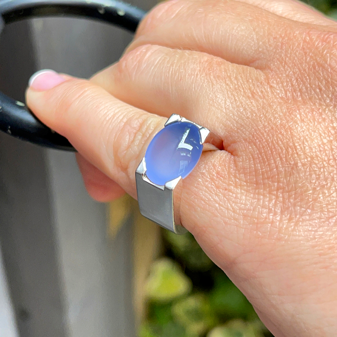 Vintage Cartier White Gold Blue Chalcedony Ring