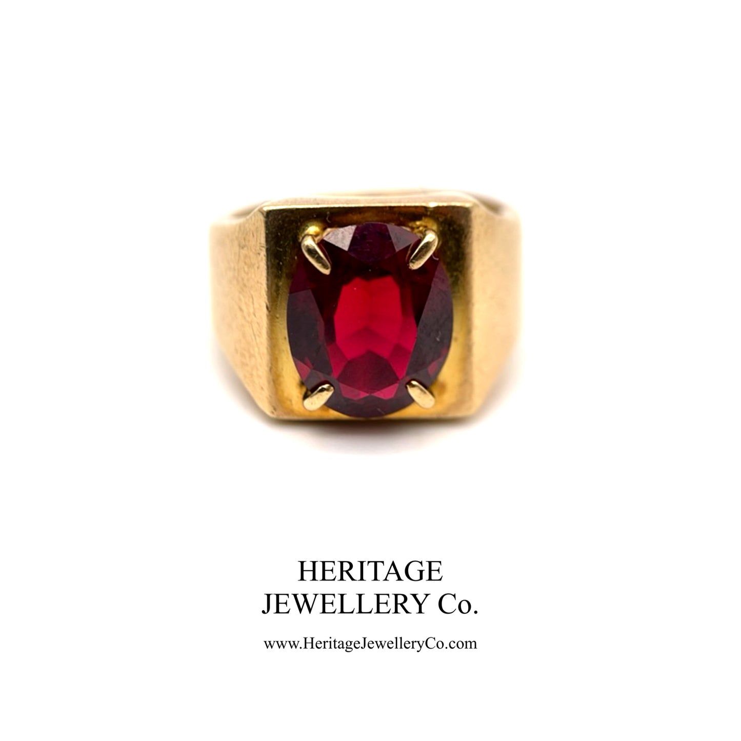 Antique Period Signet Ring with Fire Garnet (9ct Gold)
