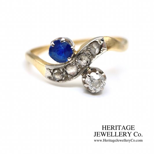 Antique Sapphire & Diamond Crossover Ring