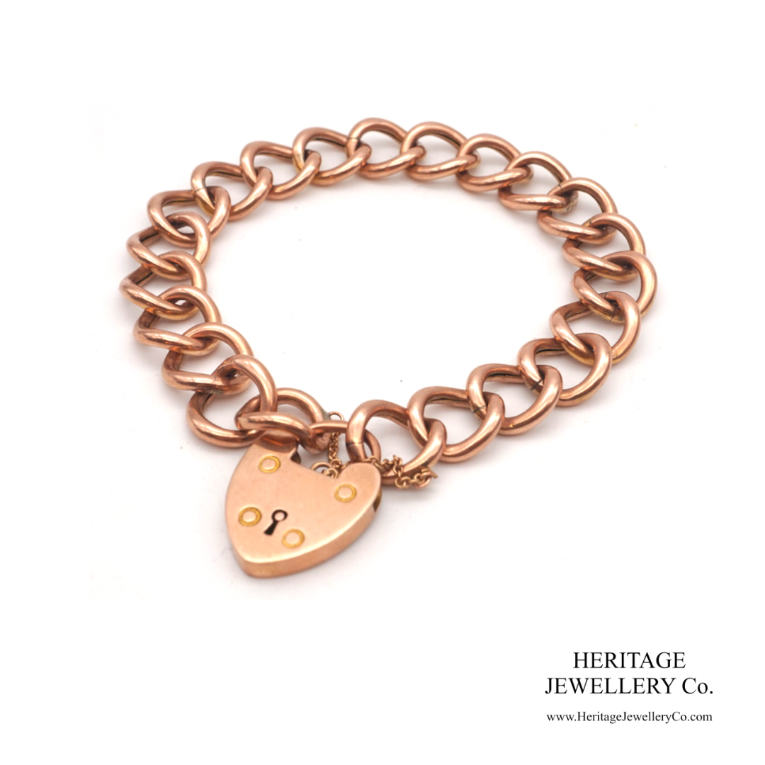 Antique Rose Gold Curb Link Bracelet with Heart Padlock (c.1900)