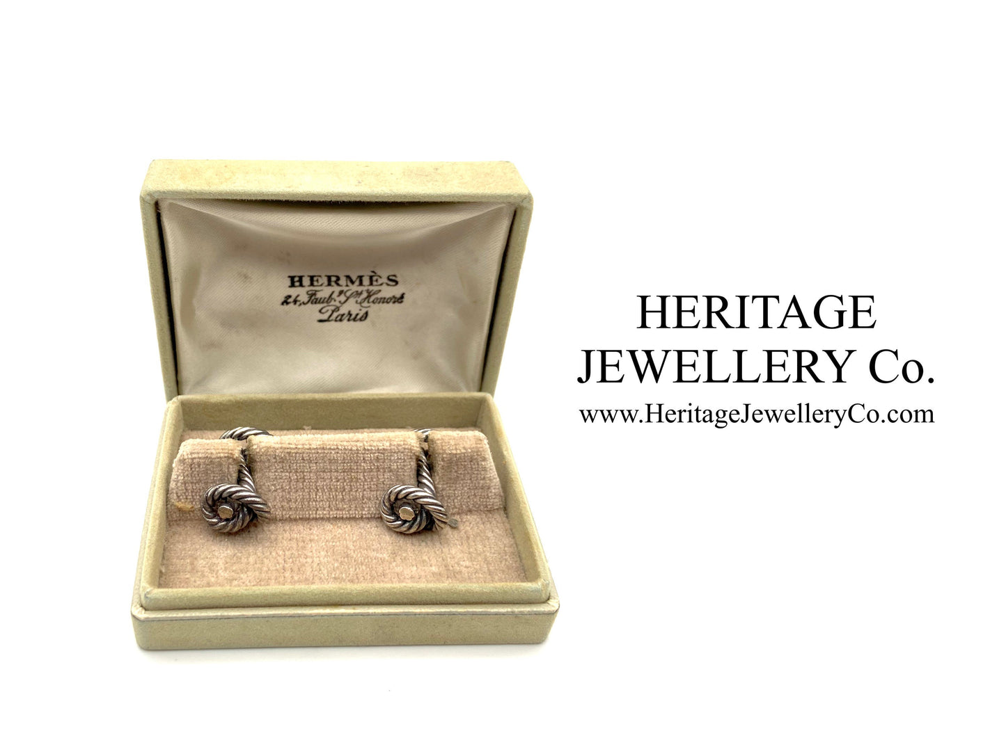 Vintage Hermes Silver Knot Cufflinks with Original Box