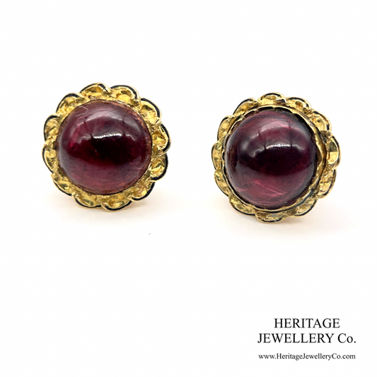 Antique Victorian Garnet and Black Enamel Stud Earrings (9ct gold)