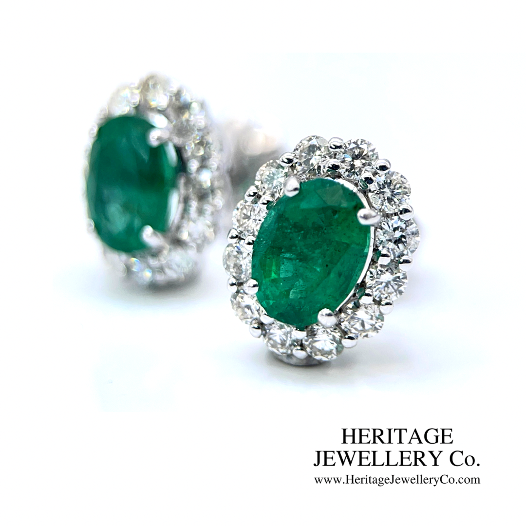 Fine Emerald & Diamond Cluster Earrings