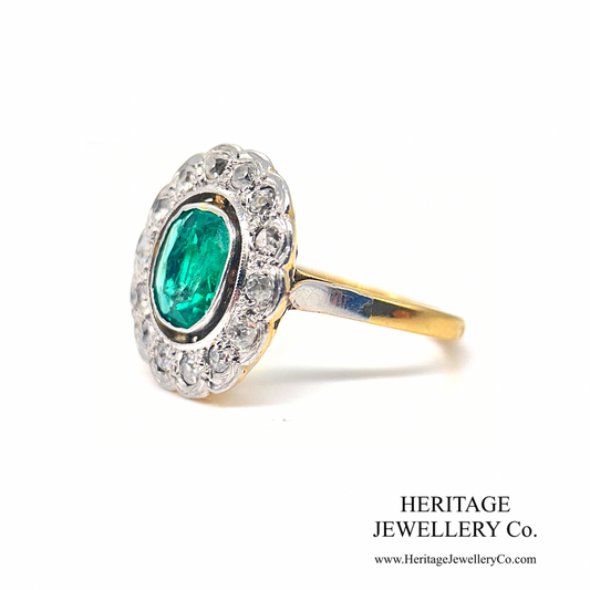 Art Deco Emerald and Diamond Cluster Ring